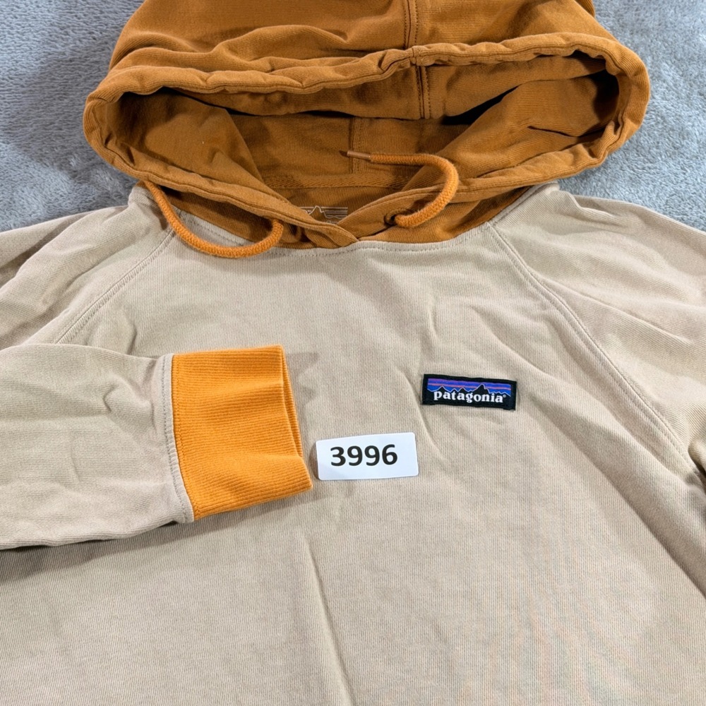 Patagonia Hoodie Women‎ L Tan Orange Organic Cotton Colorblock 39651 SP22